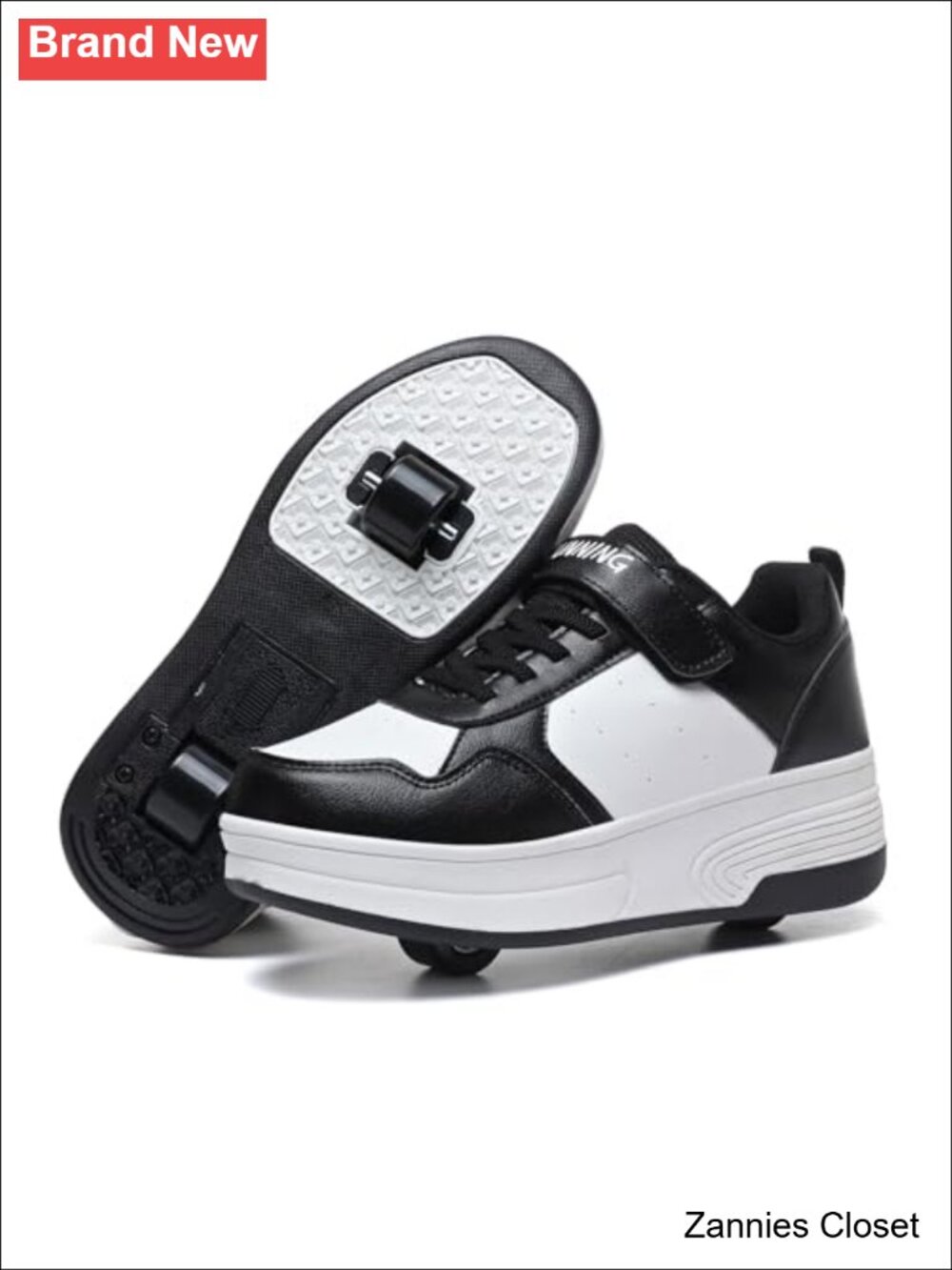 ✨ HSQ Faux Leather Kids Roller Skate Sneakers 2 in 1 Wheeled Skating Shoes